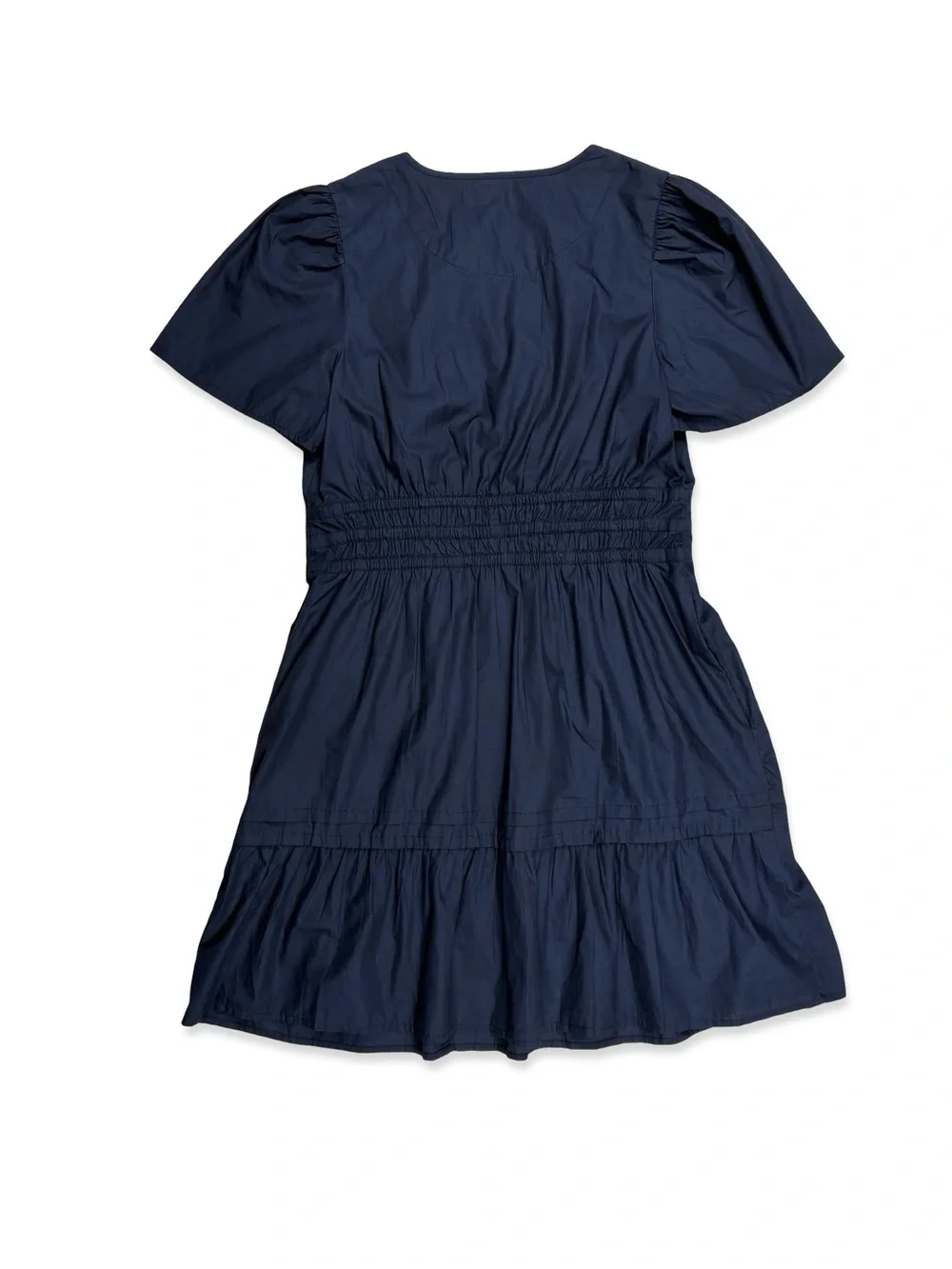 Quince Navy Blue Organic Cotton Tiered Mini Dress